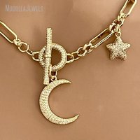 NM56082 Plaqué Or Multi Lune Étoile Charme Zircon Bascule Connecteur Homard Griffe Fermoir Superposition Chance Charm Bijoux Cadeau pour Elle