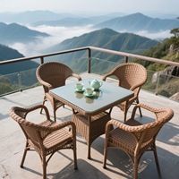 Dossier confortable tissé loisirs pour cour balcon moderne trois pièces chaise en rotin extérieur et petite Table basse ensemble