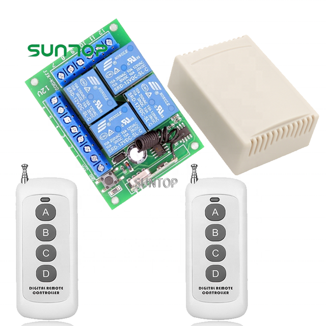 RF 433MHz DC 12V 4CH Remote Control Switch 10A Relay Receiver Module with Two 500m Long Range Transmitters for Gate Door Light