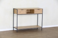 Mesa Consola Moderna con Estructura Metálica KD, Aparador de Entrada con 2 Cajones y Compartimento Abierto, Mueble Industrial para el Hogar