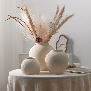 Décoration d'intérieur rustique Wabi Sabi, <span class=keywords><strong>pot</strong></span> en porcelaine rond à glaçure blanche mate, vase en céramique pour fleurs séchées - Product Image 2