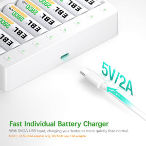 EBL Nueva Batería Recargable Portátil Inteligente y Rápida de 2800 mAh, Doble AA, NiMH, con Cargador USB Tipo C de 5V2A - Product Image 5