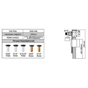 วาล์วเติมพลาสติก ABS และ PP ทนทานปรับได้แบบ<span class=keywords><strong>2</strong></span>-in-1ช่องด้านล่างสำหรับใช้ในห้องน้ำ - Product Image 4
