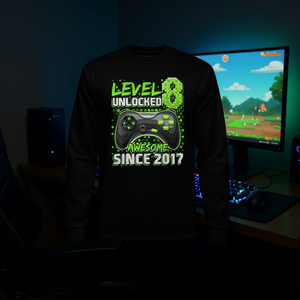 Camiseta de manga larga Level 8 Gamer, impresionante desde 2017, regalo de cumpleaños para niños, camiseta para fiesta de videojuegos - Product Image 3
