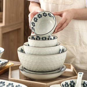 Ensemble de vaisselle rétro japonaise à usage domestique, design moderne, céramique sous glaçure comprenant des bols, assiettes, vaisselle et cuillères, coffret cadeau en porcelaine - Product Image 2