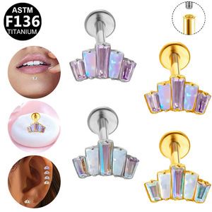 <b>Titanium</b> Plated Geometric Crystal Lip <b>Stud</b> G23 Stainless Steel Ear Bone <b>Stud</b> Daily Wear Jewelry - Product Image 4