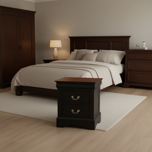 Comodino Moderno Nero a 2 Cassetti con Piano in Legno, Arredamento Tradizionale per Camera da Letto, Mobile Contenitore per la Casa - Product Image 2