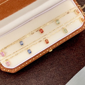 Pulsera Xinfly de Oro Sólido de 18K con Zafiro Arcoíris, Corte Esmeralda, Piedras Preciosas Multicolor, Cadena de Clip de Doble Capa, Joyería Fina - Product Image 4