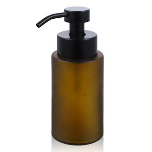 Distributeur <span class=keywords><strong>de</strong></span> Savon Moussant Style Industriel Bouteille Ambrée Givrée <span class=keywords><strong>en</strong></span> <span class=keywords><strong>Verre</strong></span> avec Large Ouverture, Tête <span class=keywords><strong>de</strong></span> Pompe Métallique Noir Mat Givré - Product Image 1
