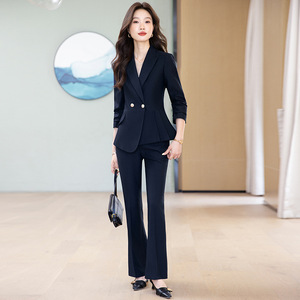Women's Suit <b>Set</b> Polyester Three Quarter Sleeve Anti-Wrinkle <b>Office</b> Lady Spring Formal Slim Fit Pants Professional Wear - Product Image 4