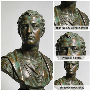 Buste en bronze de style romain classique, sculpture grandeur nature, statue d'art, design de sculpture exquis pour jardin extérieur, cour, paysage - Product Image 4