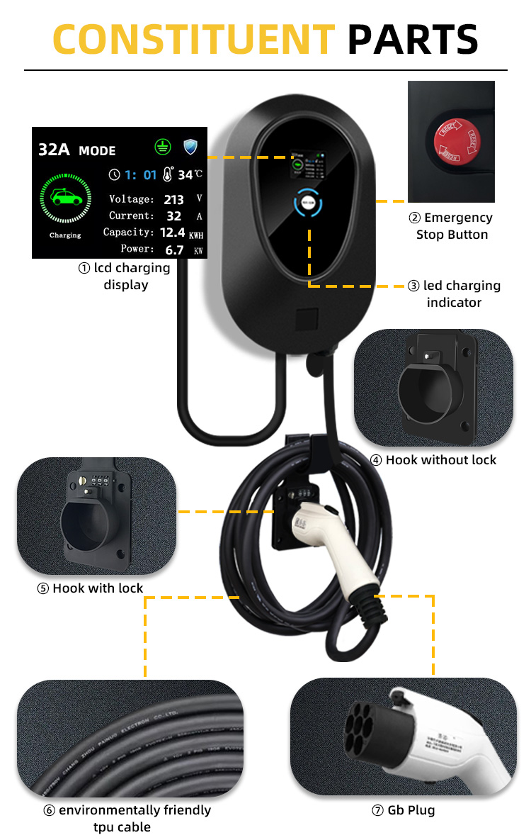 Тип 1/Тип 2 Разъем зарядного устройства Ev для автомобилей с кабелем на заказ длиной 16А 32А для электромобиля