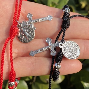 Pulsera del Rosario Pulsera católica Cuentas de rosas Pulsera de nudos rojos Mujeres Hombres crucifijo MEDALLA DE <span class=keywords><strong>San</strong></span> <span class=keywords><strong>Benito</strong></span> - Product Image 4