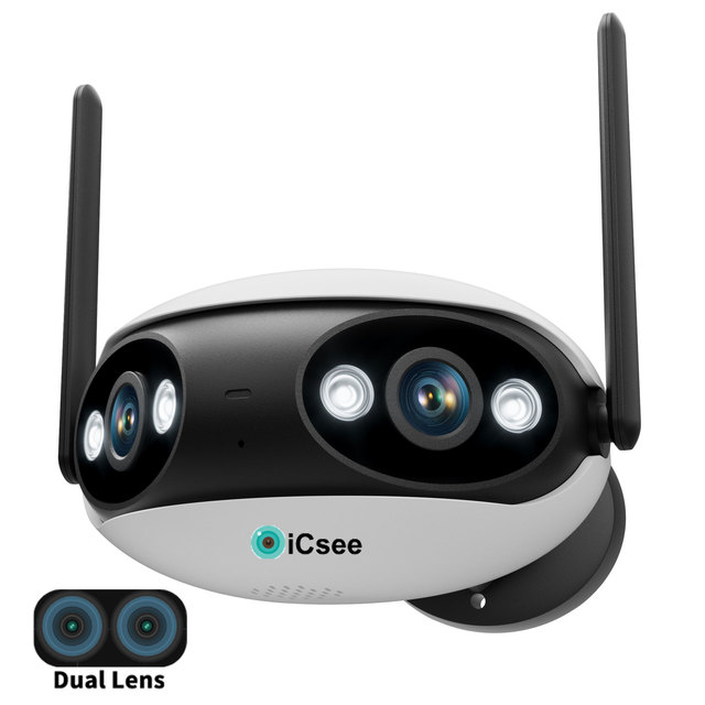 Icsee 4MP Dual Lens Panoramic Fixed 2MP Network Camera Wifi Dual Lens 180 Degree  Panoramic Cctv Wifi Security Camera Wireless