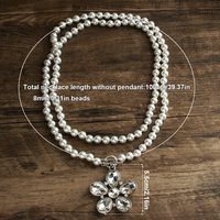 Collier pour femme, style bohème, imitation perles de verre, 8 mm, double tour, pendentif fleur et croix en cristal