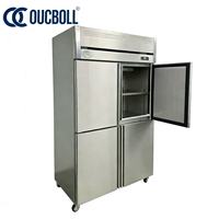 Réfrigérateur de cuisine à quatre portes en acier inoxydable |   Congélateur commercial à double température pour usage en restaurant, hôtel