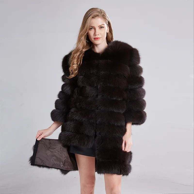 Chaqueta de piel esponjosa Natural para mujer, abrigo largo de piel de zorro con mangas desmontables para invierno