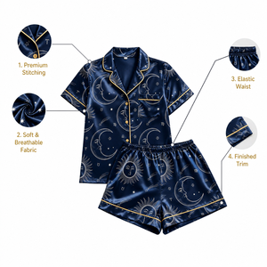 Pigiami di Lusso in Seta Lce Stampati su Richiesta, Completi Estivi a Maniche Corte, Abbigliamento da Notte per <span class=keywords><strong>Donne</strong></span> - Product Image 5