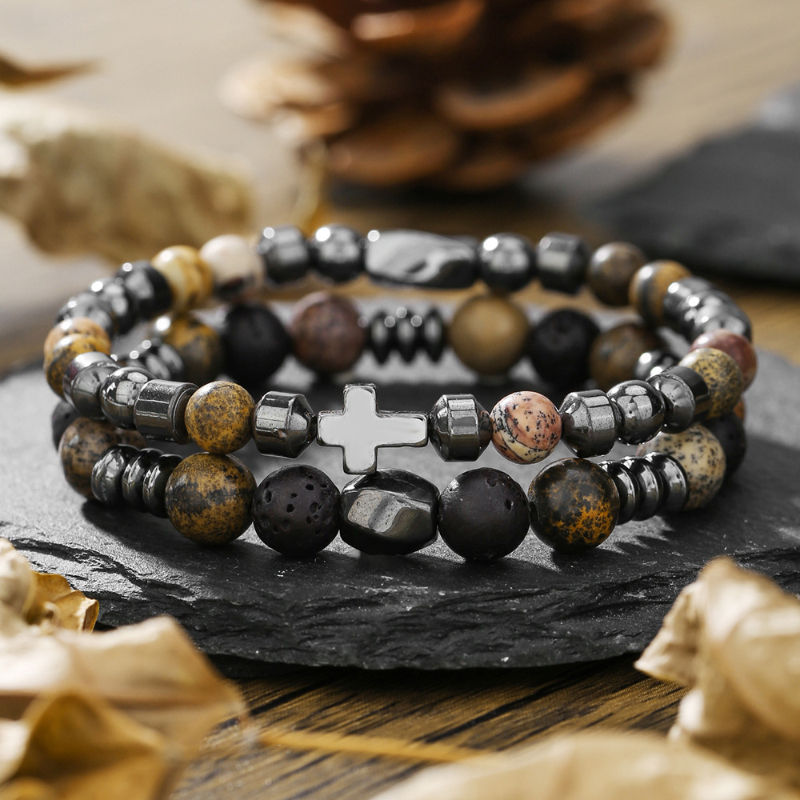 G3980 Wholesale Hematite Natural Black Frosted Stone Beaded - Main Image