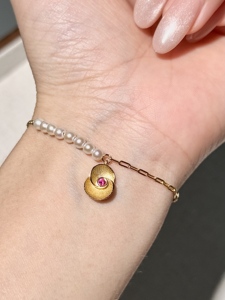 UM Jewelry 925 Silver 18K Gold Plated Calla Lily Whisper Freshwater Pearl <b>Red</b> Zircon Chain <b>Bracelet</b> for Unisex Wedding - Product Image 2
