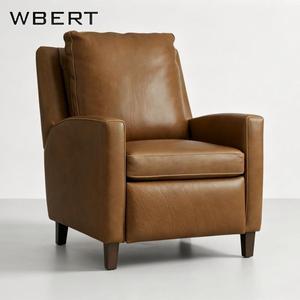 WBERT Genuine Leather Jameson <b>Recliner</b> Accent <b>Chair</b> Solid Wood Living Room Armchair Upholstered Lounge Seat Arhaus furniture - Product Image 1