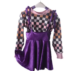 Hot sale Autumn and winter printed ruffle vest girls dress baby frock designs Sequined Velvet Strap babys girls Skirt