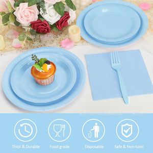Disposable Party Supplies Kit Blue 25 Pack Plates Cups Forks Napkins For Party Family Gatherings - Product Image 2