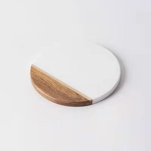Tábua de Corte Redonda de Mármore <span class=keywords><strong>100</strong></span>% Natural com Design Popular Estilo Nórdico e Base de Acácia para Uso Doméstico - Product Image 1