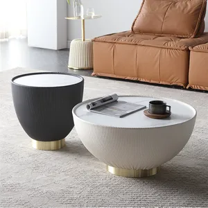 Mesa de té creativa de estilo nórdico, mesa de centro redonda ligera de lujo, muebles modernos para sala de estar, mesa lateral para el hogar con cuero de microfibra