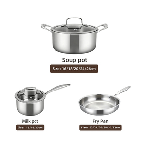 Tùy chỉnh hoàn toàn mạ triply 304/316 thép không gỉ Cookware Set không có lớp phủ không dính 3-ply nấu ăn nồi và chảo Set với Glass Nắp - Product Image 6