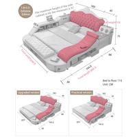Lit en cuir véritable multifonctionnel de luxe de chambre à coucher principale design intelligent meubles de chambre à coucher lit de cadre de reine