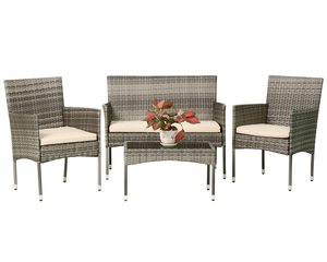 Ensemble 4 pièces de chaises et table en rotin d'extérieur à prix de gros pour villa et cour, canapé en rotin et table basse en verre - Product Image 2