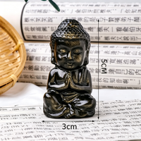 Patung Buddha Bayi Berukir Obsidian Berkilau Perak Kristal Berkualitas Tinggi 2 Inci, Batu Penyembuhan Religius, Jimat, Grosir
