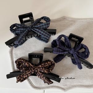 คลิปหนีบผมรูปโบว์ลายเสือดาวลายหมากรุกย้อนยุคคลิปหนีบผมแบบเกาหลีขนาดใหญ่ - Product Image 1