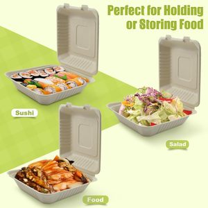 Contenants alimentaires jetables en bagasse 100 % biodégradables et compostables de 1500 ml et 9 pouces, étanches et résistants à la graisse pour le camping - Product Image 3