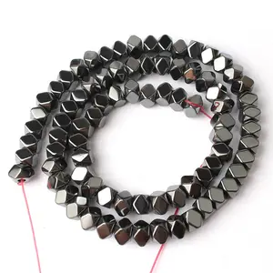 Wholesale 6*5m/4*4mm Black Rhombus/Square/Cylinder Shape Hematite Stone Beads for Jewelry Making