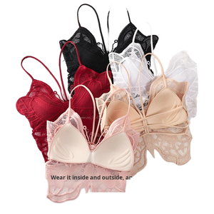 Soutien-gorge sexy respirant en dentelle unie, style camisole, dos en V à la française, rembourré avec armatures, bonnet 3/4, taille basse, couleur unie, pour femme, taille unique - Product Image 1
