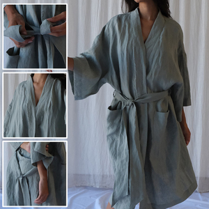 OEM/ODM Elegant Pink Rose Dress for <strong>Women</strong> Linen Three Quarter Sleeve Casual Loose Wrap <strong>Robe</strong> Quick <strong>Dry</strong> for Holidays Casual Wear - Product Image 6
