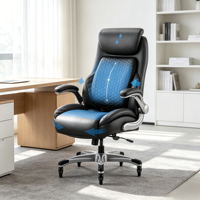 Chaise de bureau ergonomique de direction à dossier haut avec support lombaire escamotable, roulettes améliorées, appuie-tête réglable et accoudoirs relevables