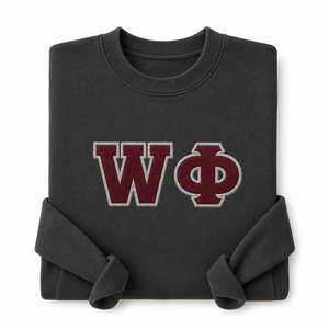 Sweat-shirt à col rond en chenille avec lettres grecques brodées sur mesure et appliqué en feutre pour vêtements d'ambiance de fraternité et de sororité - Product Image 2