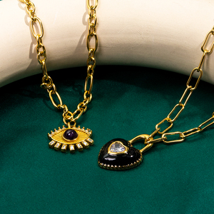 Kalung Perhiasan modis wanita desain baru baja tahan karat berlapis emas 18K dengan zirkon Enamel dan perhiasan baja tahan karat - Product Image 2