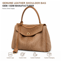 Sac à bandoulière sur mesure en cuir véritable et fourrure animale pour femme, sac à rabat en peluche, grand sac fourre-tout doux pour le travail et la ville, OEM ODM