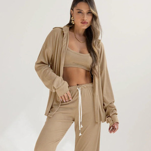 Ready Stock Women 3pcs Sleepwear Set <b>Loose</b> Long Sleeve Shirt <b>Cami</b> and Lounge Pants - Product Image 3