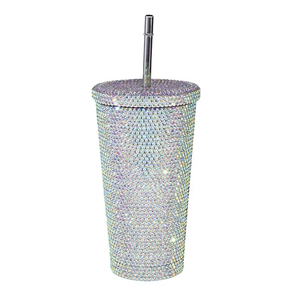 Linghui moderne 304 tasse de paille en acier inoxydable tasse de café et d'eau isolée sous vide transfrontalière avec strass pour tasse de voiture alimentaire - Product Image 1