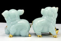Sculpture de couple de cochons aspect jade, ornement cochon Yuanbao doré, artisanat Feng Shui pour la maison, le magasin, le bureau, cadeau porte-bonheur