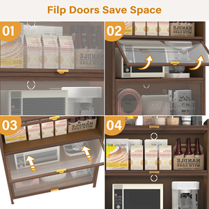 57'' <b>Tall</b> Metal Cabinet 4 Flip Doors Ample <b>Storage</b> Space Bedroom Office Living Room Hallway Entryway Walnut - Product Image 3