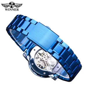 Gagnant Transparent Design <span class=keywords><strong>Bleu</strong></span> Montre Mécanique Hommes Bande En Acier Inoxydable Top Marque De Luxe Horloge Lumineuse - Product Image 5