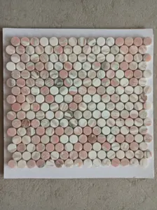 Pink Norwegian Rose Marble Mosaic Floor Tile Polished