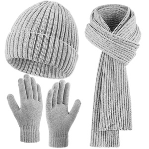 Ensemble bonnet, gants et écharpe en tricot pour l'hiver, chaud, épais, tendance, bonnet, mitaines, ensemble 3 pièces, 100% acrylique, nouveau design, temps froid - Product Image 1