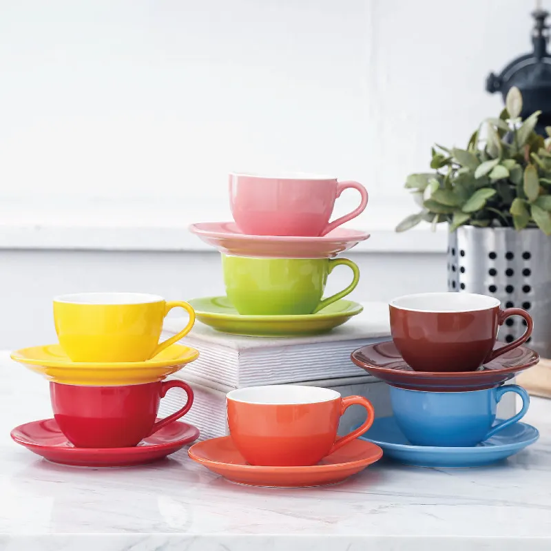 Factory Price 13 Colors Available From Stock 150ml Party Porcelain Cappuccino Tea Cup & Saucer Ceramic Coffee Cup